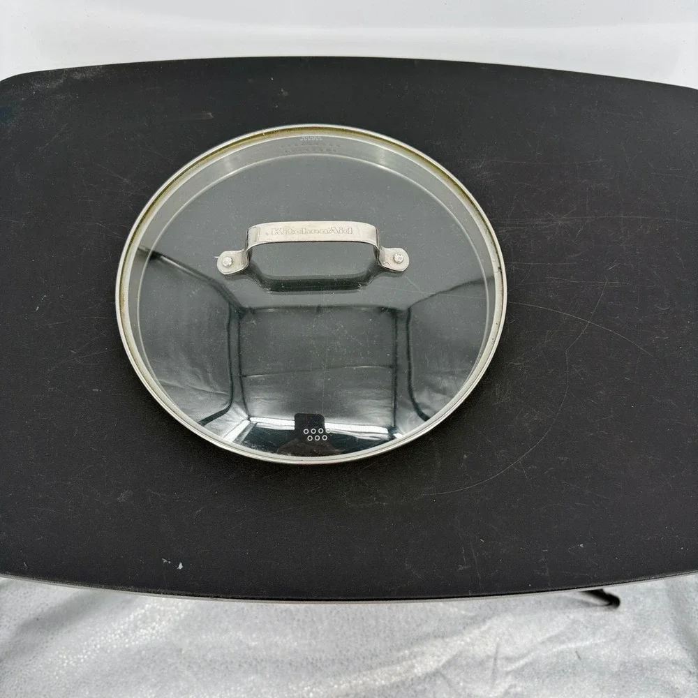 KitchenAid 9.5 Inch Tempered Glass Straining Lid with Stainless Steel Rim Handle
